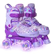 Nattork Kids Roller Skates for Girls Boys Kids, 4 Sizes Adjustable Fluorescent Quad Skates with L...