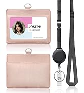 Uniclife Horizontal Rose Gold Leather ID Badge Holder and Retractable Adjustable Lanyard Breakawa...