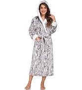 RONGTAI Womens Plush Fleece Hooded Bathrobe, Thick Nightgown Long Robe Sleepwear with Two Side Po...