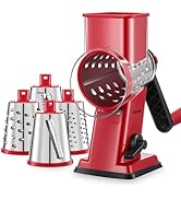 Geedel Rotary Cheese Grater - Upgraded Vegetable Shredder with 4 Interchangeable Blades, Easy to ...