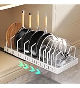 Pull Out Pots and Pans Organizer Under Cabinet, Expandable Sliding Lid Holder and Pan Rack for Ki...