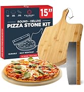 3PCS Round Pizza Stone for Oven Set 15" - Comes with Pizza Peel for Oven and Cutter - Cordierite ...