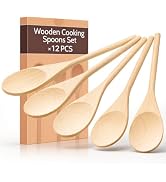 12 Pcs Wooden Spoons for Cooking, MORGLES 10-Inch Serving Spoons | For Mixing Batters, Stirring &...
