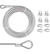 1/2 Stainless Steel Cable, PIUM 50Ft Wire Rope, Aircraft Cable with 7x19 Strands and 23000lbs Bre...