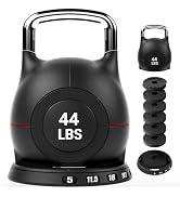 LIFERUN Adjustable Kettlebell Weight Set, 7 Weights, 22.5 lb or 44 lb, Quick-Change Handle for Ho...