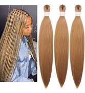 Golden Brown Blonde Pre stretched Braiding Hair 24/27 Yaki Knotless Braiding Hair for Gyal Boho B...