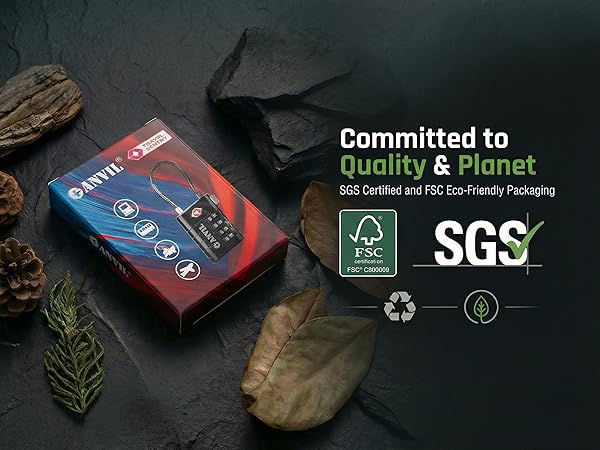 ANVIL luggage lock packaging uses FSC-certified paper and SGS-tested eco-friendly materials.