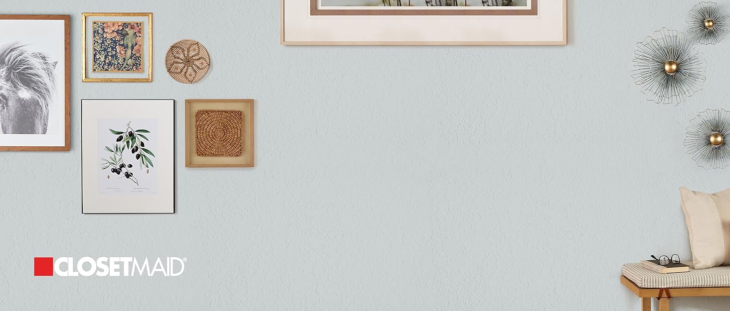 closetmaid home image with blue wall and frames and decor