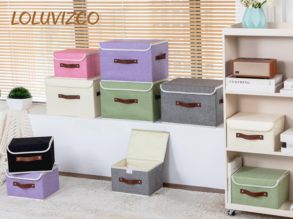 LOLUVIZCO Fabric Storage Bins with Lids