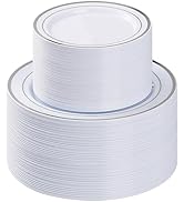 BESTVIP 200PCS Silver Plastic Plate, Disposable Party Plates with 100 Dinner Plates and 100 Desse...