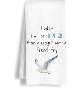 HSIASHENG Funny Beach Seagull Kitchen Towels, Coastal Seagull Dish Tea Towels, Nautical Beachy Se...