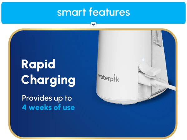 Image of charging cable in water flosser with text that says rapid charging