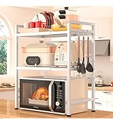 PUSDON Extendable Microwave Oven Rack, Heavy Duty Adjustable Microwave/Toaster Shelf(L15.7~23.6" ...