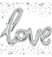 BEISHIDA Large Silver Foil LOVE Balloons Banner,42 Inch Mylar Foil Letters Balloons Reusable for ...