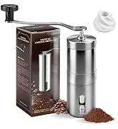 Manual Stainless Steel Coffee Grinder, Portable Conical Burr Hand Crank Grinder for Espresso, Pou...