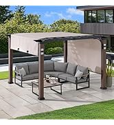 SUNJOY Outdoor Pergola 11 x 11 ft. Steel Pergolas with Sliding Canopy and Solar Lights for Patio,...