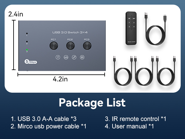 THXCDBID USB 3.0 Switch 3 Computers Sharing 4 USB-A Port