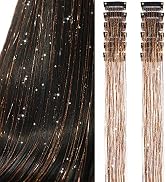 Clip in Hair Tinsel, Pack of 12Pcs,20 Inch Glitter Tinsel Hair Extensions, Festival Gift Tinsel F...