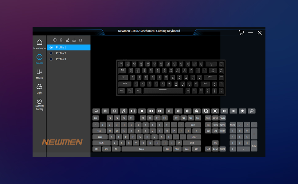 Text reads 'NEUTATION' (partially visible). Computer monitor displaying keyboard layout software interface with multiple mechanical keyboard designs shown.