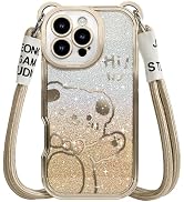 SGVAHY for iPhone 16 Pro Max Case with Strap, Cute Cartoon Bear Sparkle Bling Pattern with Crossb...