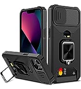 Nvollnoe for iPhone 13 Case with Sliding Camera Cover and Card Holder Heavy Duty Protective iPhon...