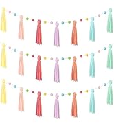 3Pcs Colorful Boho Tassel Garland,Each 130cm/51in Long 12 Balls Felt Ball Garland,Rainbow Pom Pom...