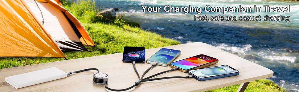 4 in 1 retractable lightning charger Coiled iphone Cable lightning cable Coiled type c charger cable