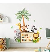 Supzone Jungle Animals Playroom Wall Decals Where The Wild Ones Play Wall Stickers Elephant Giraf...