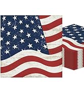 100pcs American Flag Paper Napkins, 4th of July Napkins Disposable Red White and Blue Napkins Lun...
