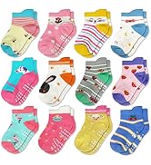 Tphon Non Slip Kids Toddler Socks with Grippers Baby 12 Pairs Anti Skid Socks for Boys Girls 0-7 ...