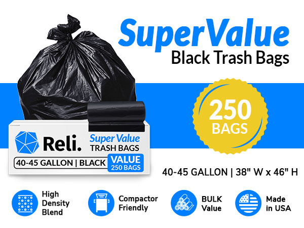 SuperValue Black Trash Bags 40-45 Gallon (250pk)