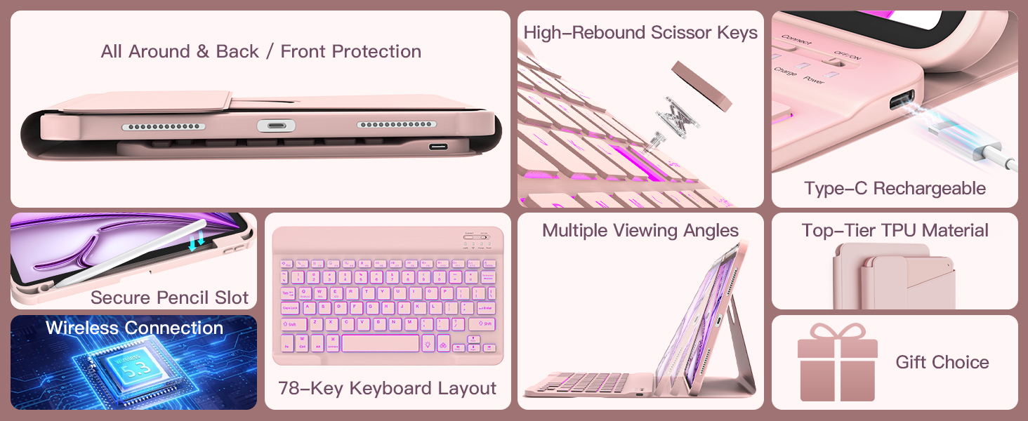 for iPad Air 11-inch M4/M3/M2 and iPad Air 5th/4th 10.9-inch Case with Keyboard