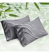 Bedsure Pillow Cases Queen, Cooling Pillow Cases, Rayon Derived from Bamboo Dark Grey Pillowcases...