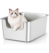 High-Sided Stainless Steel Cat Litter Box, Low Entry, Odor-Free, Non-Stick | 7.9" High Wall, Open...
