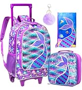gxtvo Rolling Backpack for Girls, Roller Wheels Kids Bookbag - Wheeled Suitcase Elementary Sequin...