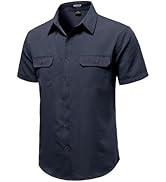 JEMITOP Men's Casual Stretch Regular Fit Shirt Button Down Short Sleeve Work Shirts with Two Pockets
