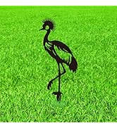 WADORN Grey-Crowned Crane Metal Decorative Garden Stakes, Black Elegant Crane Outdoor Statues Sil...