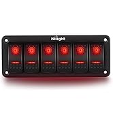 Nilight 6 Gang Rocker Switch Panel 5Pin On Off Toggle Switch Aluminum Holder 12V 24V Dash Pre-Wir...