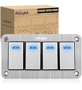Nilight 4 Gang Rocker Switch Panel 3 Pin On Off Pre-Wired Blue LED | Waterproof Aluminum Toggle S...