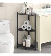 Wisuce Corner Shelf, 3 Tier Bamboo Bathroom Corner Shelves, Black Small Corner Stand Shelf Storag...