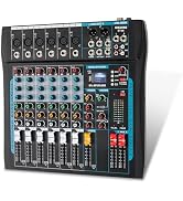 SIKUING Audio Mixer,6 Channel Board Mixer for Streaming, Professional Sounds Board Mixer with 16 ...