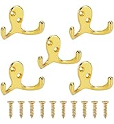 blueden 5pcs Gold Coat Hooks Wall Mounted with 10 Screws,Heavy Duty Double Prong Metal Hook Wall ...