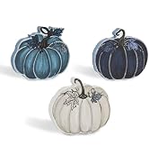 Smile Fall Wooden Decor Set 3-Piece Blue Tone Pumpkin Tabletop Signs for Autumn Harvest Home Decor