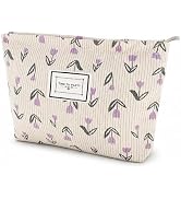 YURUGEAR Corduroy Cute Cosmetic Makeup Bag for Women Purple Floral | Makeup Bag, Large Cosmetic B...