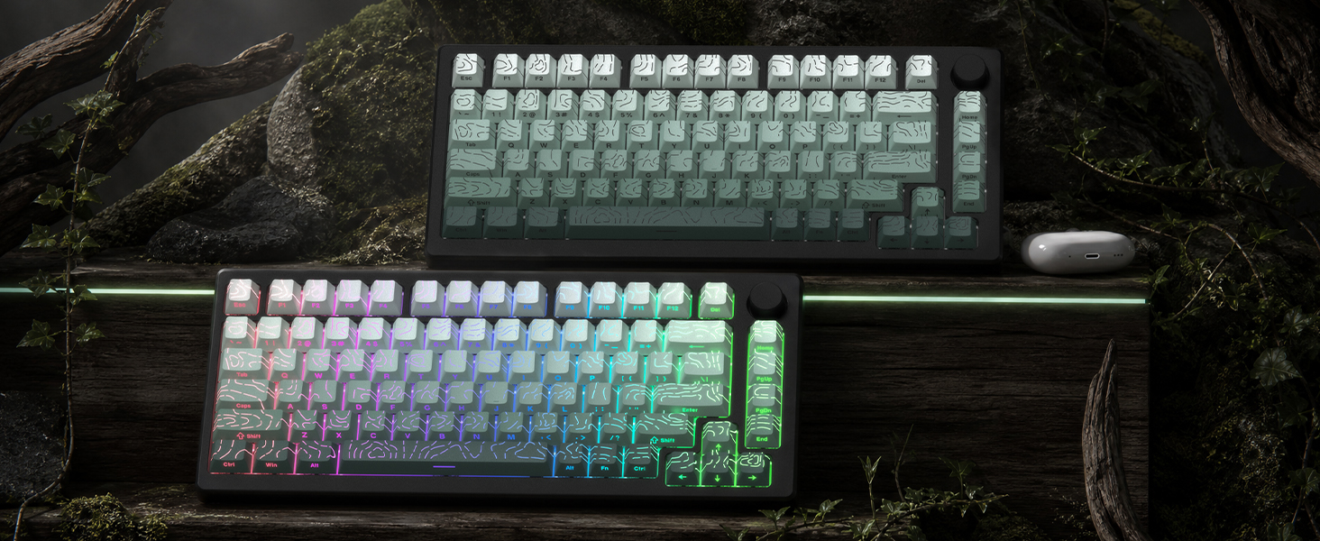 Shine Through keycaps,Double Shot PBT keycap,Topographic