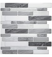 Art3d 10-Sheet Self Adhesive Backsplash, 12 in. x 12in. Grey Marble Design 3D Wall Panels (A17012...