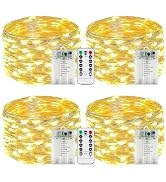4-Pack Fairy Lights Battery Operated with Remote & Timer & 8 Modes, 16 FT 50 LED String Lights Ou...