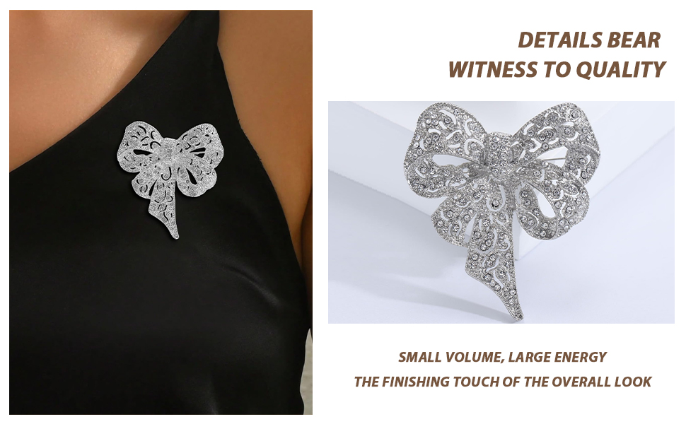 Bow brooch, rhinestone brooch, women's