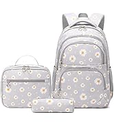 YJMKOI 3Pcs Daisy Prints Backpack for Girls Middle-School Elementary Students Bookbag Set with Lu...