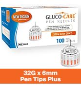 GLUCO-CARE Plus Pen Tips 32G x 6mm, Universal Fit, Comfort Design, 100/bx